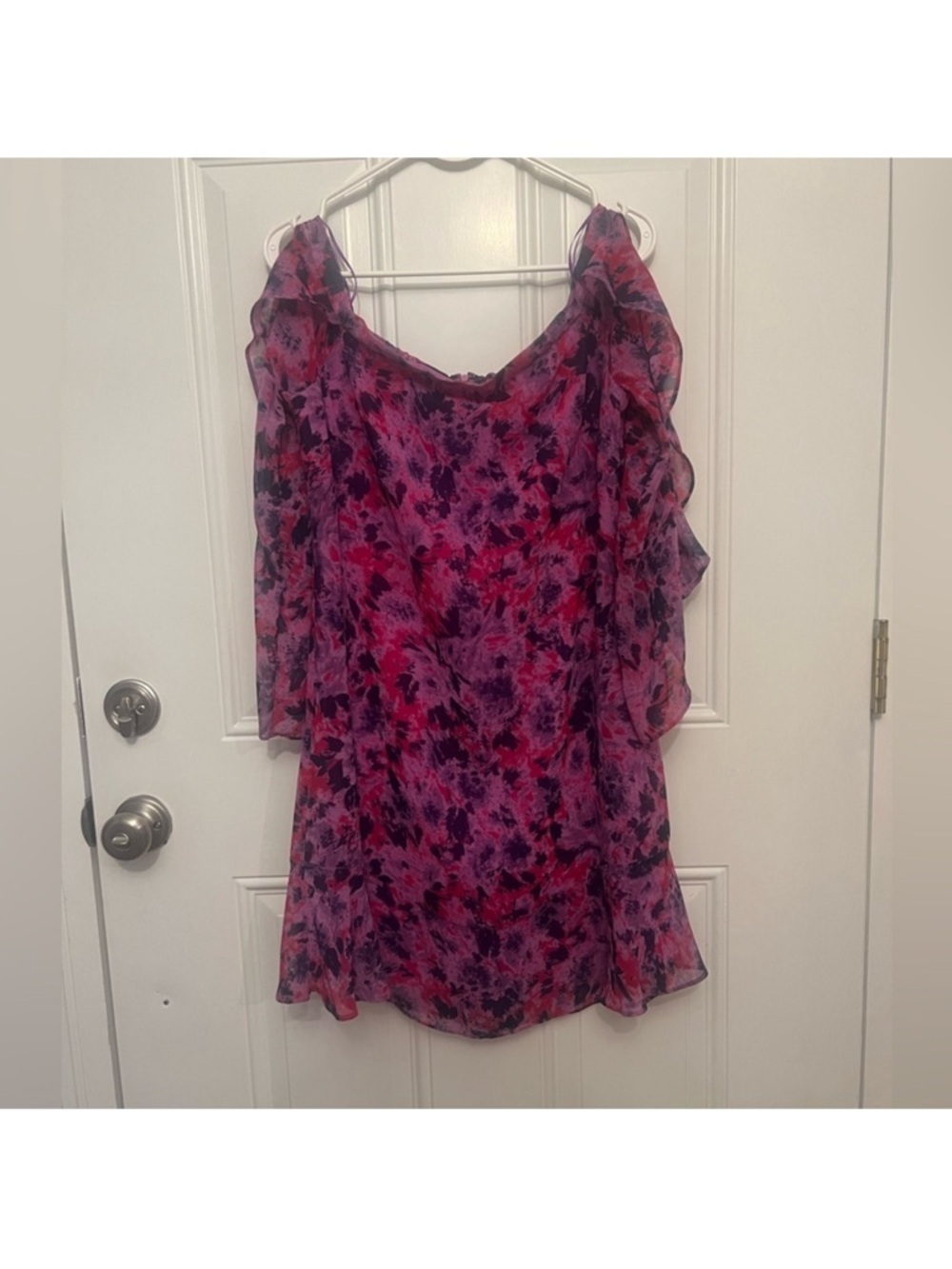 H by Halston Pink and Purple Floral Off-Shoulder Dress
